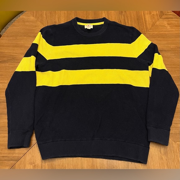 Brooks Brothers Sweater Waffle Knit Chunky Crewneck Navy Yellow - Picture 3 of 7